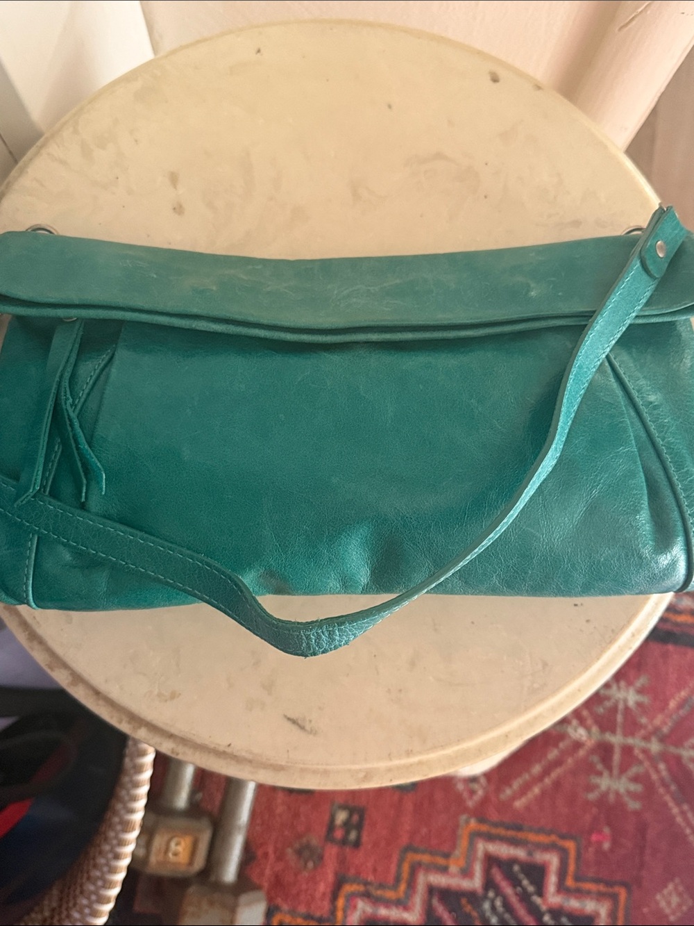 Teal Fold-Over Leather Shoulder Bag